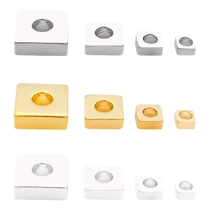 18K gold-plated square spacer beads in three colors and four sizes for DIY jewelry