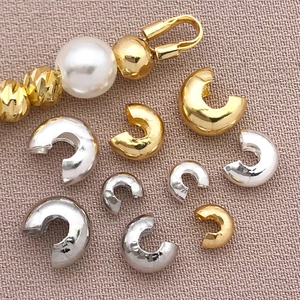 18K Gold Plated Copper C Shape Crimp Covers Moon Opening Positioning Beads For DIY Jewelry Making Bracelet Necklace Findings