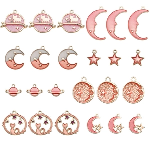Set de 24 dijes de esmalte celestial con gatos estrellas y lunas para creación de joyería