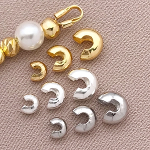 Gold and silver C-shaped crescent fold-over crimp beads for DIY jewelry making