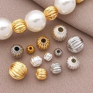 Cuentas de calabaza rayadas bañadas en oro de 18K y cuentas espaciadoras para joyería DIY