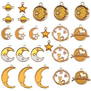 Dijes de Aleación de Zinc Esmaltados con Forma de Luna Estrella Planeta Gato Colgantes Temáticos de Galaxia para Hacer Joyas DIY Collares Pendientes Accesorios