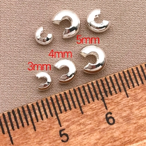 Detailed size comparison of 3mm, 4mm, and 5mm silver plated C-shaped spacer beads
