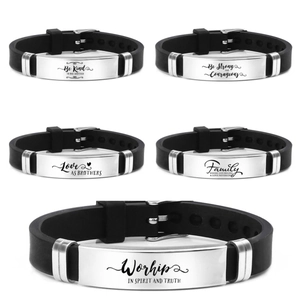 Stainless Steel Silicone Inspirational Quote Bracelet For Men Women Adjustable Religious Faith Hope Love Wristband Jewelry