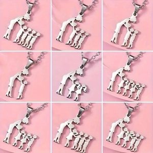Stainless Steel Family Necklace For Women Mother Child Silhouette Pendant Heart Sister Brother Necklace Jewelry Gift