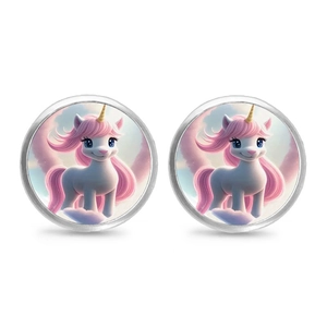 Orecchini a perno con unicorno in acciaio inossidabile e gemma di vetro da sogno
