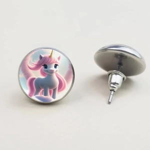 Orecchini a perno unicorno in acciaio inossidabile con gemma di vetro e cartone