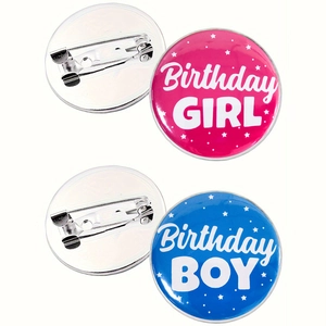 Badge Broche Rond en Acier Inoxydable Fait à la Main Thème Anniversaire Garçon Fille pour Décoration de Fête d'Anniversaire Enfant