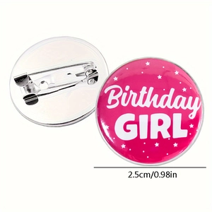 Badge Birthday Girl rose avec étoiles et épingle en métal, bouton rond en fer de 2,5 cm
