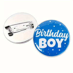 Badge d'anniversaire bleu pour garçon en fer blanc avec motifs d'étoiles