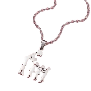Polished stainless steel family necklace featuring a mother and children silhouette pendant