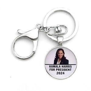 Silver Kamala Harris 2024 election key ring with lobster clasp and glass pendant