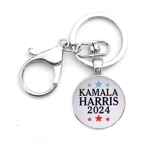 Kamala Harris 2024 presidential campaign keychain with glass dome and metal lobster clasp