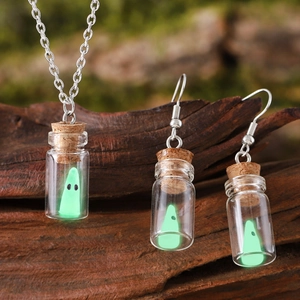Halloween Leuchtend Geist Miniatur Treibflasche Schmuckset Kunststoff Glas Anhänger Halskette Ohrstecker Festlich Damen Schmuck