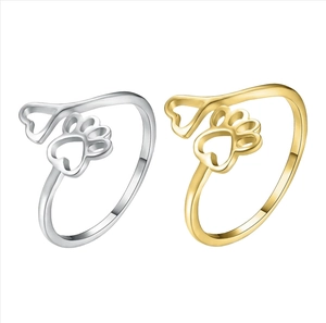 Minimalist Alloy Hollow Paw Print Heart Open Ring For Women Adjustable Animal Jewelry Gold Silver Fashion Finger Ring Accessory