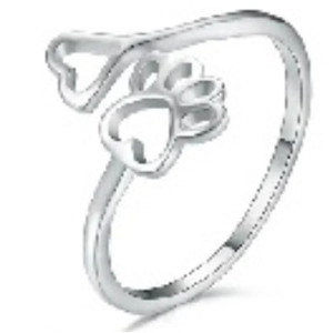 Minimalist adjustable silver ring featuring hollow cat paw and heart shape design