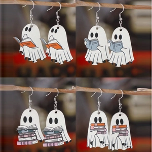 Orecchini di Halloween Fantasma che Legge un Libro in Acrilico Gioielli Gotici Regalo per Amanti dei Libri Donna Pendenti