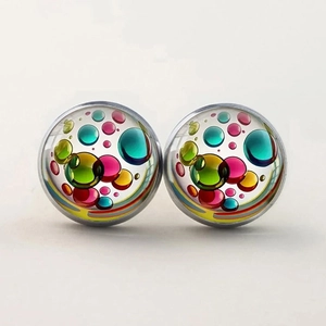 Orecchini a Bottone in Vetro con Gemma del Tempo Creativi e Colorati Orecchini a Cupola in Vetro Multicolore per Donna