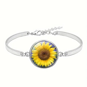 Brazalete de plata con colgante de cristal de girasol y cierre de langosta ajustable