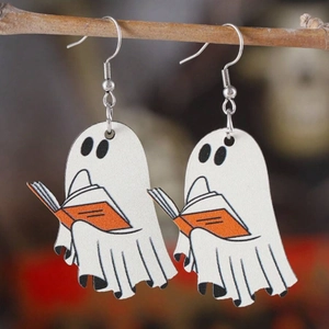 Orecchini gotici di Halloween con fantasma e libro in acrilico appesi a rami