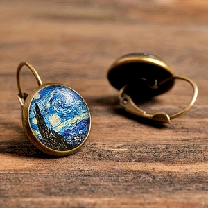Orecchini vintage in bronzo con cupola in vetro Notte Stellata di Van Gogh