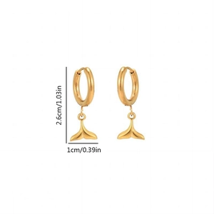 Elegante goldene Edelstahl-Fischschwanz-Ohrringe für Damen mit Maßangaben im Bild
