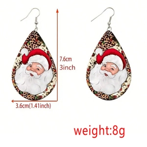 Boucles d'oreilles de Noël motif Père Noël avec imprimé léopard et design goutte en acrylique
