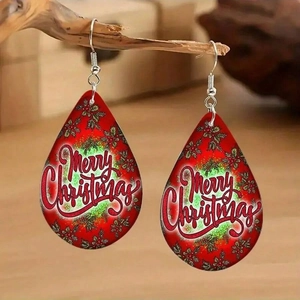Boucles d'oreilles de Noël en acrylique rouge avec houx et lettrage Merry Christmas