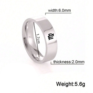6mm breiter Edelstahl-Skorpion-Zodiak-Ring mit Maßen und silberner polierter Oberfläche