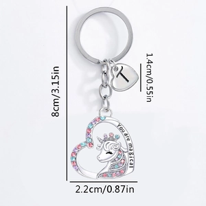 Portachiavi a cuore con unicorno argento, strass colorati e incisione You are magical