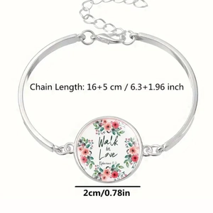 Vintage silver bangle with Walk in Love floral glass charm and Bible verse Ephesians 5:2