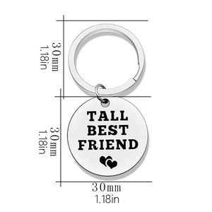 Polished stainless steel keychain with round charm engraved Best Friend and hearts