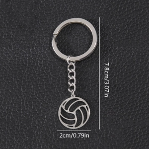 Polished stainless steel volleyball keychain with hollow sport charm for athletes