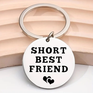 Stainless Steel Engraved Circle Pendant Keychain Heart Best Friend Lettering Key Ring Friendship Gift Accessory Jewelry