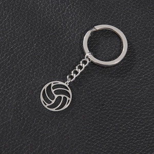 Hollow volleyball keychain made of polished stainless steel with metal link and split ring