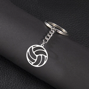 Modern hollow volleyball keychain in polished stainless steel for sports fans