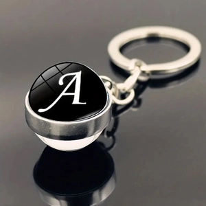 Doppelseitiger Glascabochon Anfangsbuchstabe Schlüsselanhänger Legierung Metall A-Z Englische Buchstaben Rund Schlüsselanhänger Tasche Schmuck Geschenk