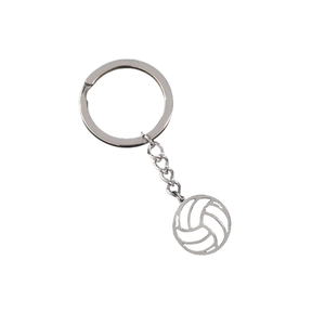 Minimalist silver stainless steel volleyball hollowed-out keychain with polished finish