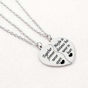 Together Forever stainless steel heart puzzle necklace set for couples in polished silver