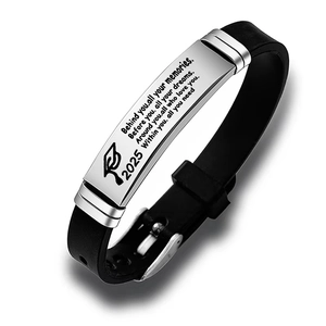 2025 Graduation silicone bracelet with engraved stainless steel plate and motivational text