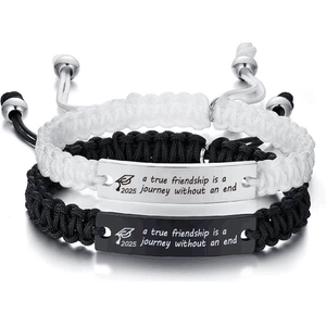 Classe de 2025 Bracelet Tressé Ensemble Acier Inoxydable Citations Inspirantes Gravées Cordon Réglable Cadeau d'Amitié