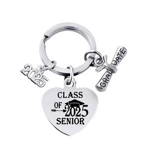 2025 graduation keychain featuring heart pendant and stainless steel graduate scroll charm