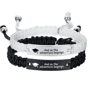 Bracelets de remise de diplôme tressés réglables avec plaque en acier et chapeau de docteur