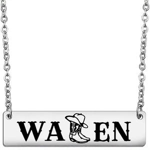 Collar con Colgante de Barra Rectangular de Acero Inoxidable con Gráfico de Sombrero Botas de Vaquero para Hombre