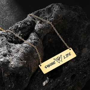 Gold Pogue Life shaka bar pendant necklace in polished stainless steel for women