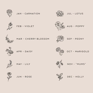 Collana con ciondolo fiore del mese di nascita in oro con 12 disegni floreali minimal