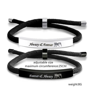 Bracelets de couple tissés réglables avec gravure Queen King sur plaques en acier