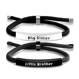 Lot de 2 bracelets tressés avec barres métalliques gravées Big Sister et Little Brother