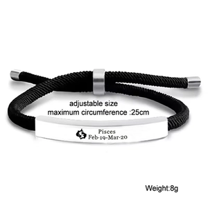 Bracciale intrecciato nero regolabile con placca in metallo argento Pesci per uomo e donna