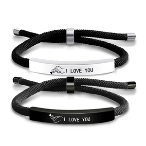 Bracelets de Couple en Acier Inoxydable Corde Tressée His Queen Her King Gravé Bracelet de Poignet Réglable Bijoux Saint Valentin